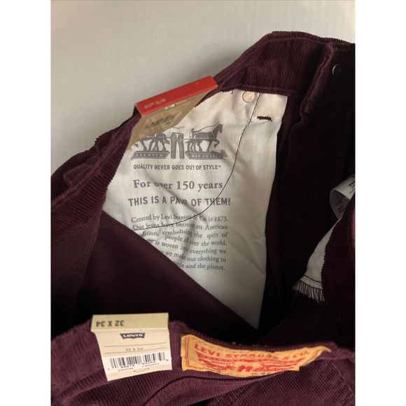 Levis 511 Slim Pants Men's 32x34 Maroon Corduroy Wine Tasting Stretch Pants - Picture 9 of 14